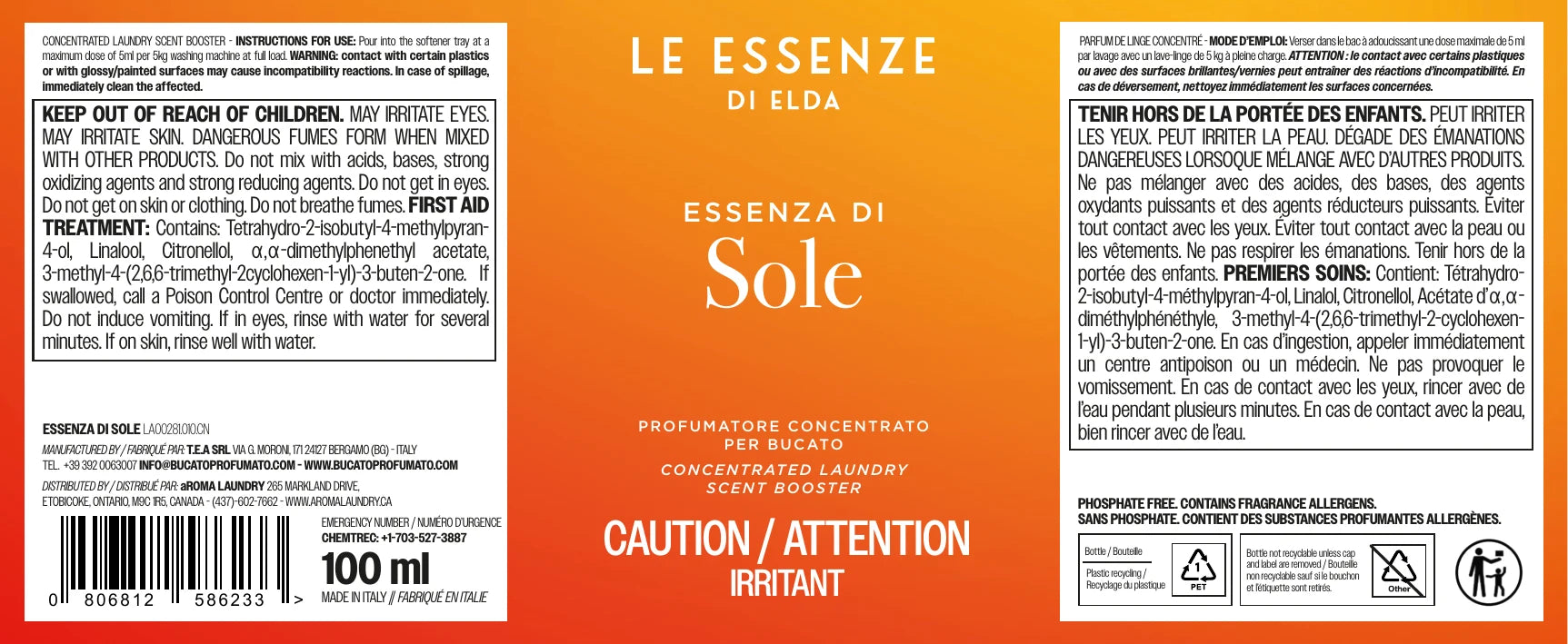 Sole scent booster label and ingredients Canada.